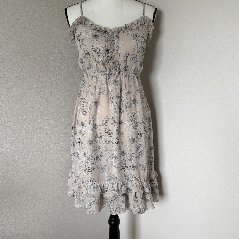 Romy Cream and Black Floral Midi Dress